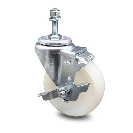 Service Caster 4 Inch Nylon Wheel Swivel 3/8 Inch Threaded Stem Caster with Brake SCC SCC-TS20S414-NYS-TLB-381615